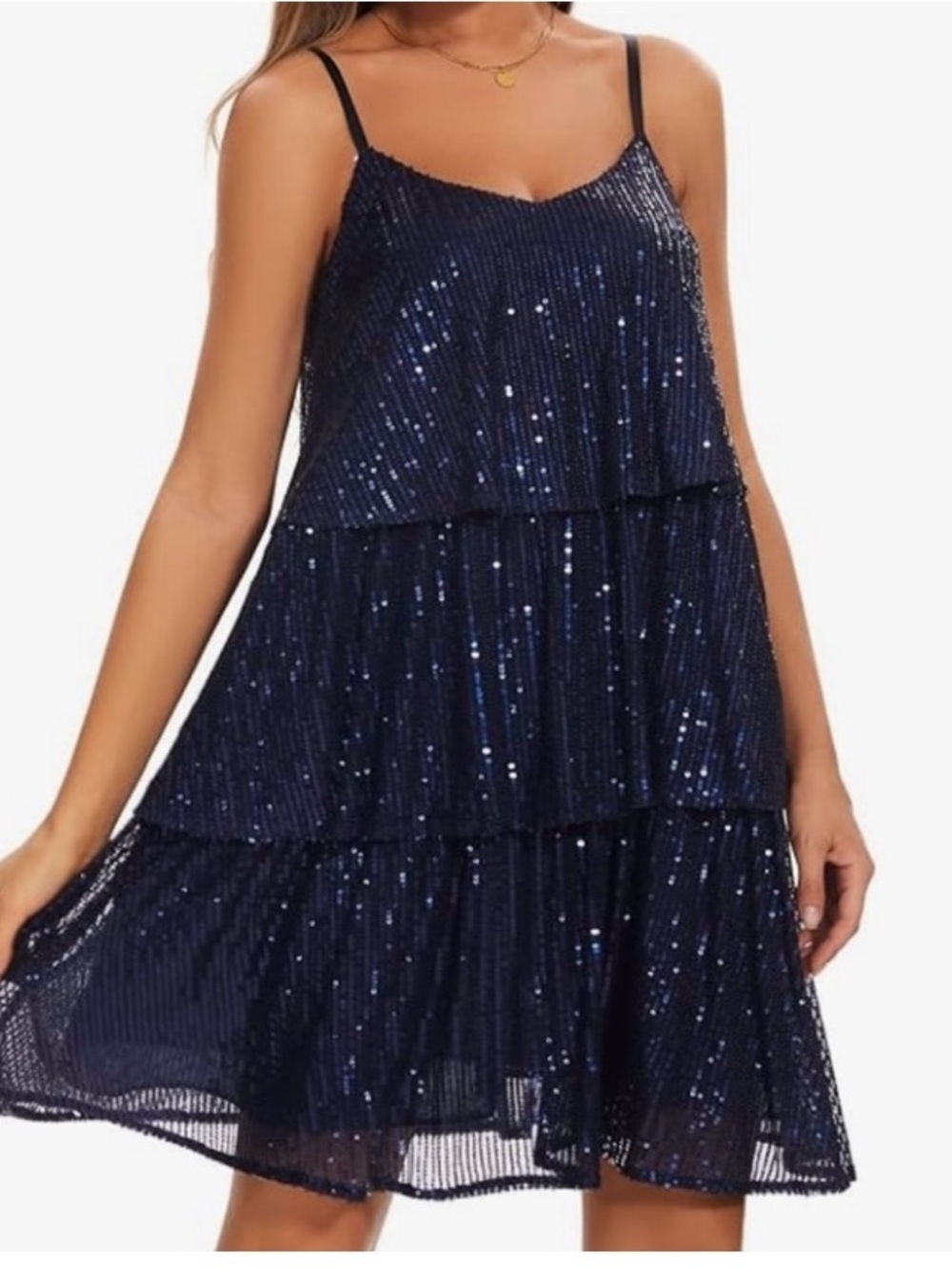 Fansi Nova Navy Tiered Spaghetti Strap Dress